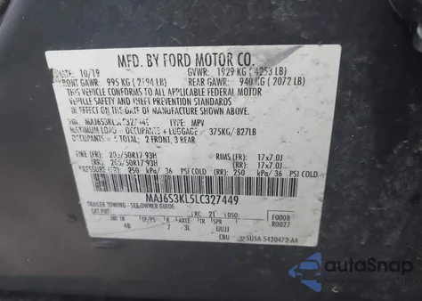 2020 Ford Ecosport Titanium из США, поврежденный, VIN MAJ6S3KL5LC327449